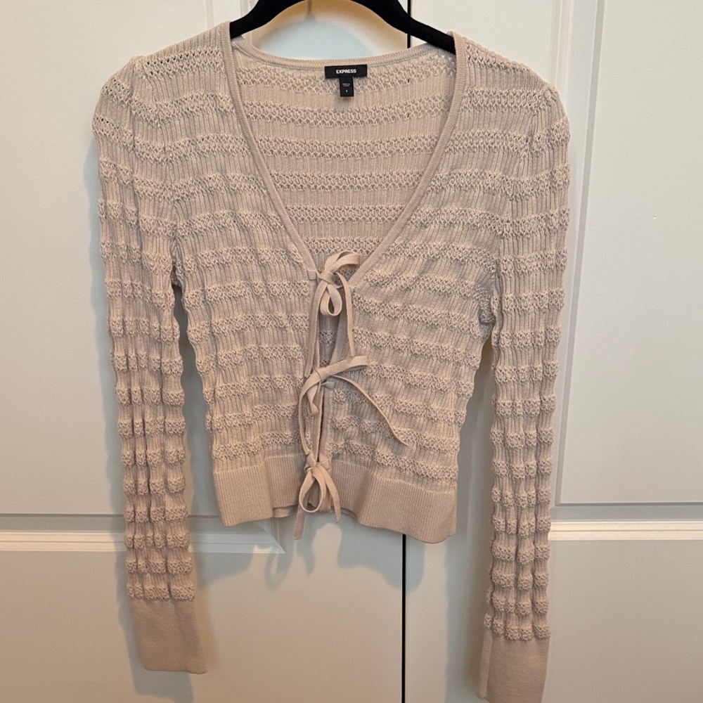 Express Beige Knit Tie-Front Sweater